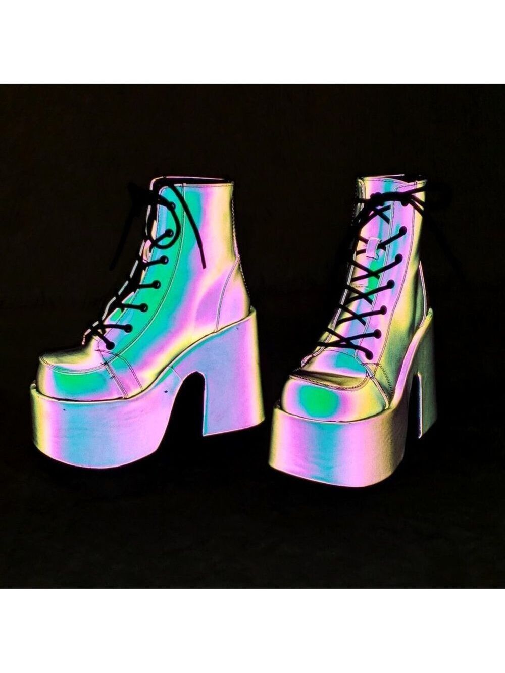 Camel Purple Green Reflective Rave Royalty Festival Platform Ankle Boots - Picture 11 of 15